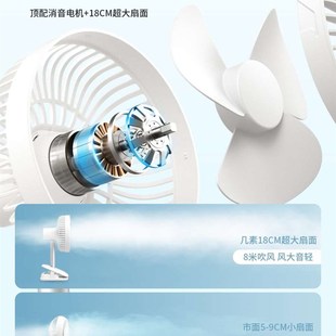 几素夹式 小风扇宿舍床上床头可充电电风扇静音小型夹子车载桌面上
