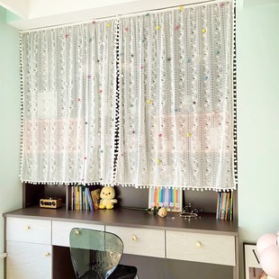 半帘法式遮丑帘魔术贴窗帘纱帘窗纱高级感轻纱帘子少女风门帘流苏