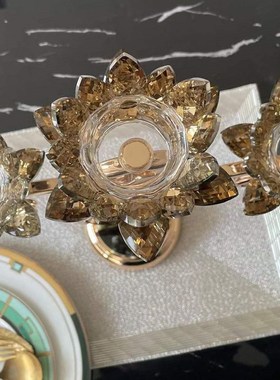 北欧轻奢水晶金色蜡烛台样板房家居浪漫餐桌婚庆甜品台装饰摆设