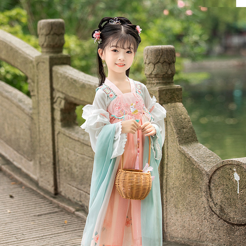 儿童汉服女童表演仙气襦裙中国风六一演i出服古装嫦娥奔月改良唐