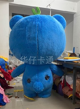 卡通人偶服装充气蓝色头套毛绒成人行走玩偶服来图定制吉祥物布偶