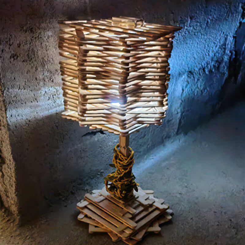 新品台灯diy手工制作益智材料包雪糕棒棍木条幼儿园童创意粘贴类