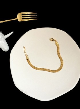 欧美夸张街头INS风个性时髦潮人基础叠戴编织软扁蛇骨金色手链