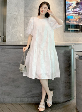 孕妇夏装镂空连衣裙2023新款宽松中长款仙女超仙洋气辣Z妈白色裙