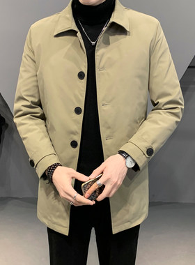2022冬季中长版羽绒服男中年商务加E厚保暖翻领外套休闲羽绒衣大