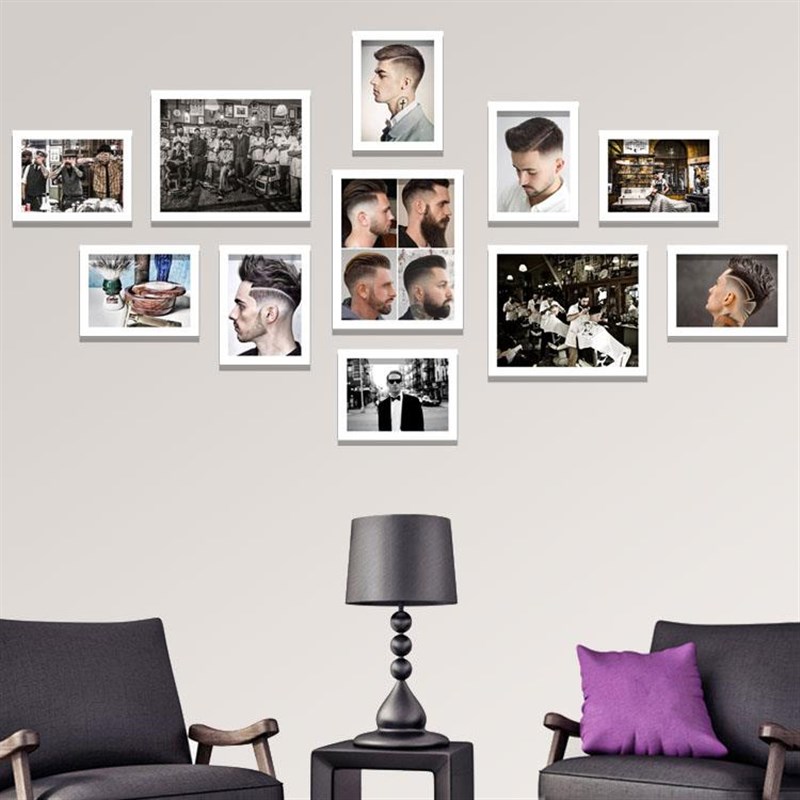 油头发型图片男士造型装饰画理发店挂画发廊美发店照片墙相框墙画