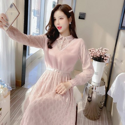 连衣裙内搭女打底裙冬季秋过膝配2024的加厚新款大衣女人味长裙子