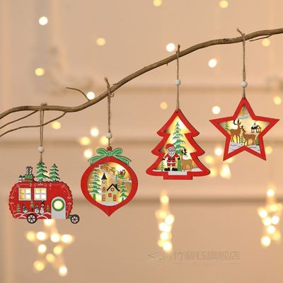 速发Wooden Creative Christmas Tree Car Peach LED Light Lanya