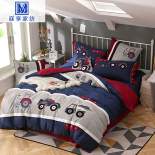儿童四件套全棉床单被罩简约大气男孩三件套床上用品单人被套