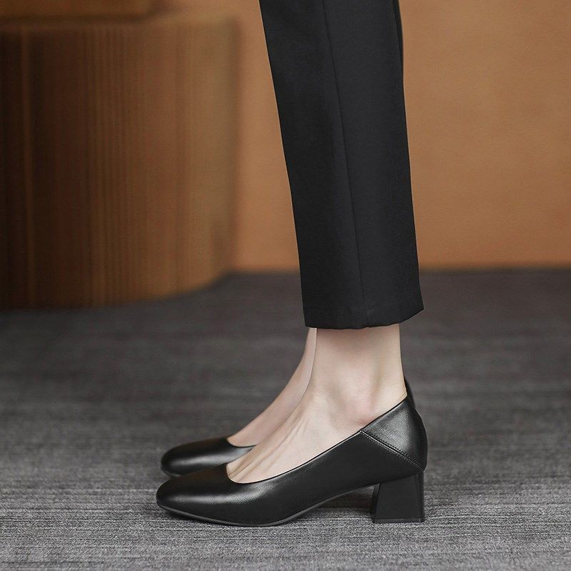 空姐工作鞋女黑色粗跟皮鞋u久站不累脚高跟鞋面试酒店防滑职业单,女鞋,浅口单鞋,淘宝优惠券,粉丝福利购,淘宝优惠卷