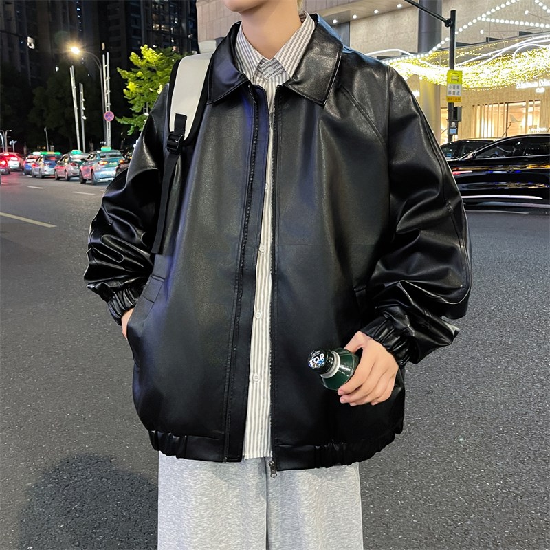 2024春秋款高品质皮衣男新款韩版时尚立领修身PU机车皮夹克外套