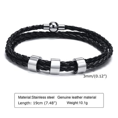 推荐Vnox Free Custom Name Mens Braided Genuine Leather Brace