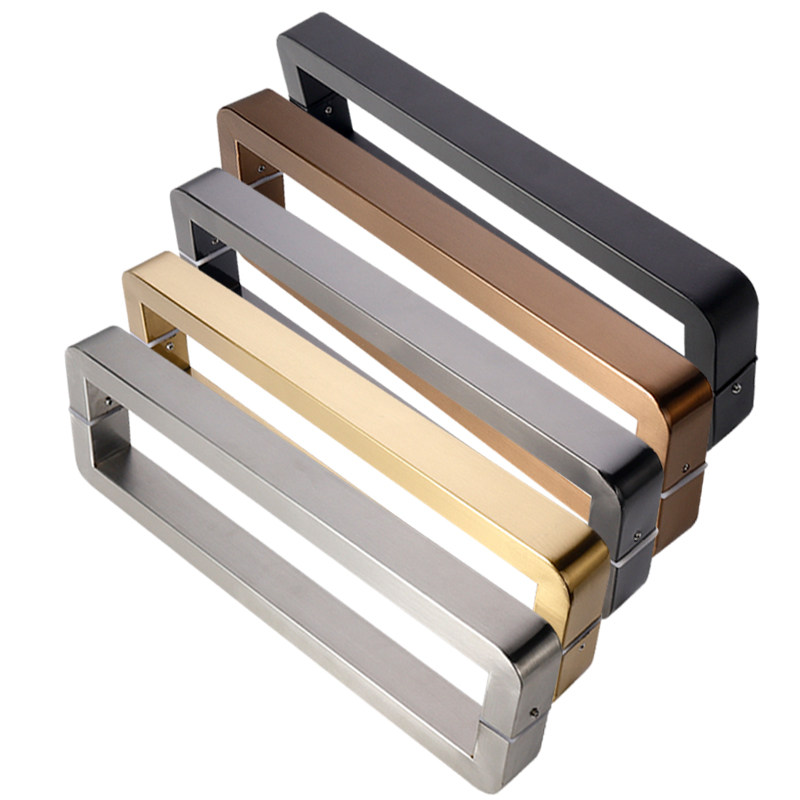 玻璃门拉手不锈钢门把手定制高档大门方管圆角拉手黑钛玫瑰金加厚