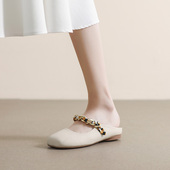 女平底半拖鞋 大码 新款 凉拖仙女风包头凉鞋 女鞋 41一43胖脚宽肥夏季