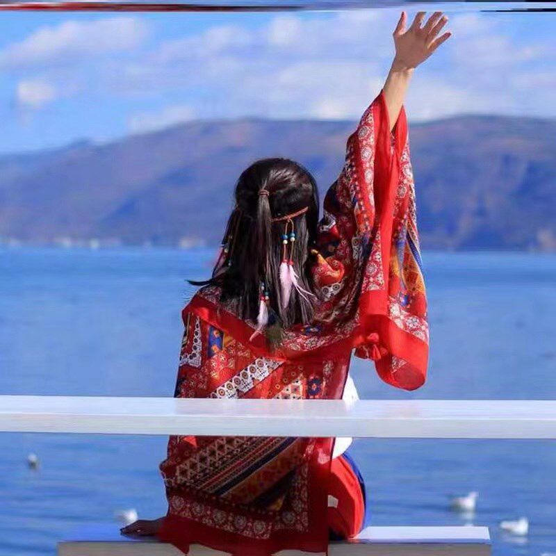 茶卡盐湖旅游拍照大西北草原沙漠防晒丝巾海边复古围巾披肩两用女