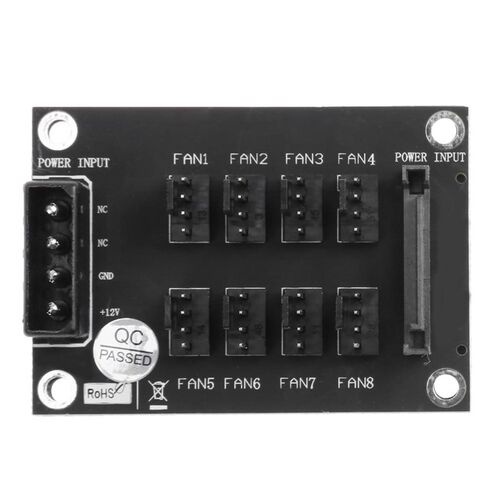 4-Pin or SATA 15-Pin to 8 Way 4-Pin PC Chassis Cooling Fan S