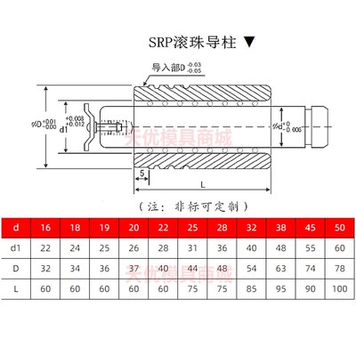 热销φ25 28SRP滚珠导柱滚动导柱导套冲模导柱外导柱组件模架导柱