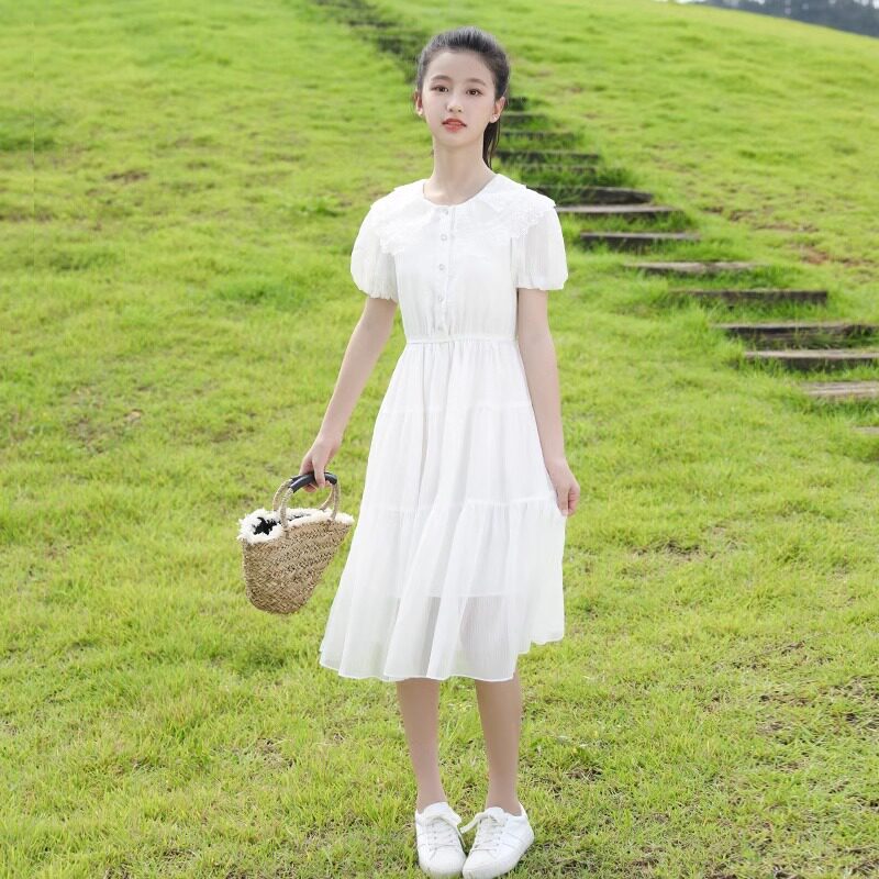 热销女童裙子夏装2023新款中大童白色气质公主裙儿童夏天高级感连