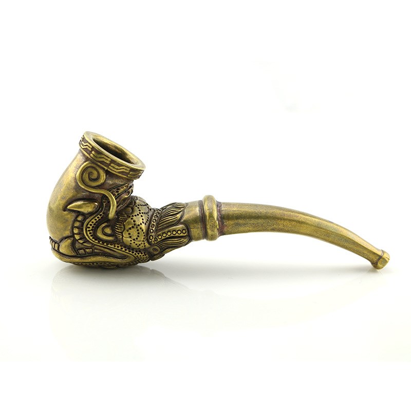 仿古玩铜器黄铜龙头烟嘴烟v斗黄铜雕铸件便携式烟枪工艺品收藏摆