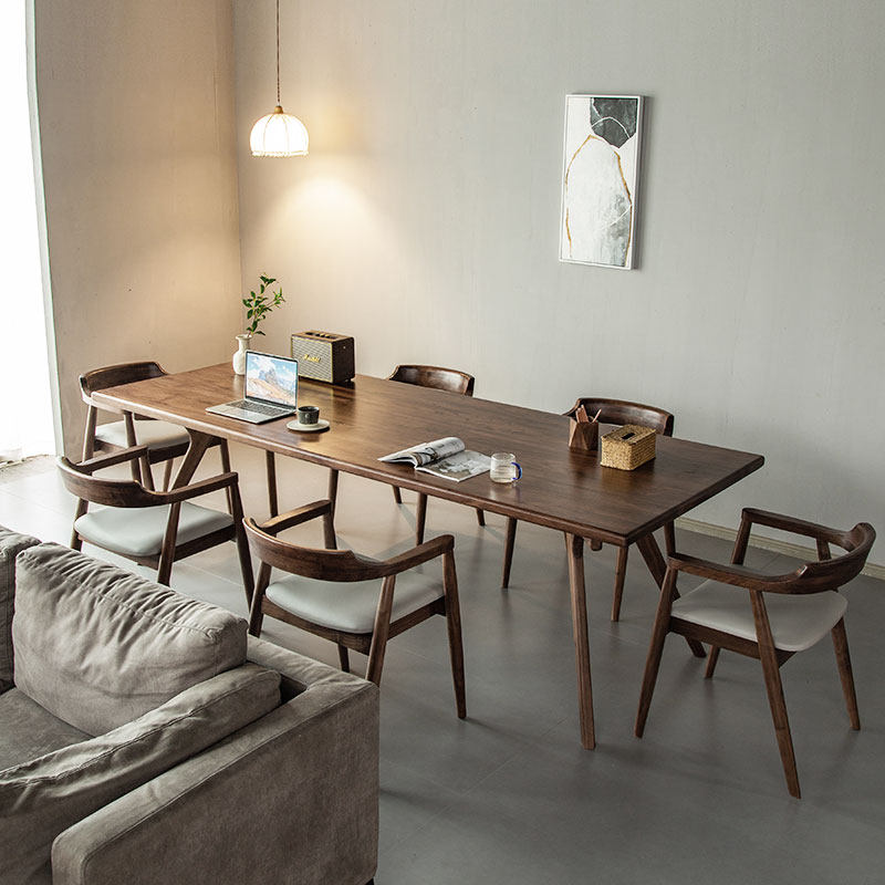 北美黑胡桃实木餐桌多功能实木大板茶桌日式极简2.6米加厚会议桌