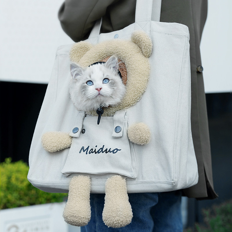 猫咪外出包便携透气帆布袋卡通造型狗狗宠物背包夏天外出单肩挎包