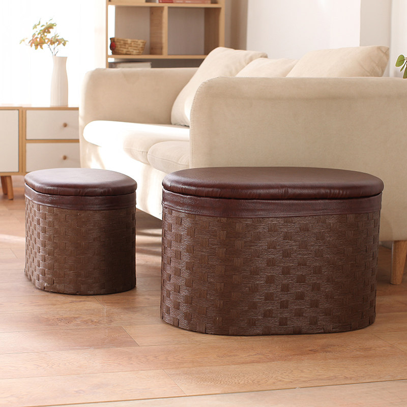 欧式收纳凳储物凳家用客厅藤编搁脚沙发实木进门口可坐换鞋凳箱子,收纳整理,收纳凳,淘宝优惠券,粉丝福利购,淘宝优惠卷
