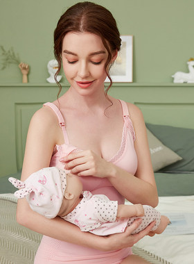 产后哺乳吊带免穿文胸喂奶打底上衣塑身大码哺乳文胸背心长款春夏