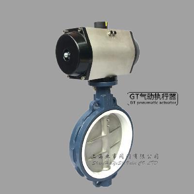 D671F16气动阀门对夹式气动四氟蝶阀DN50 65 80 10R0 125 150专用