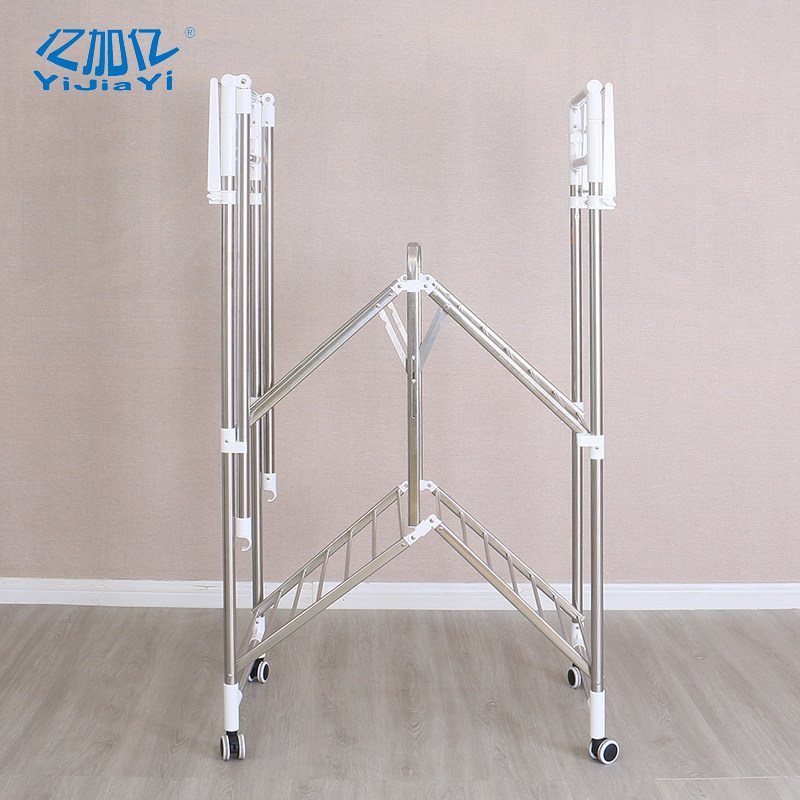 厂亿加亿晾衣架不锈钢凉挂衣架落地C折叠室内伸缩移动阳台晒衣新