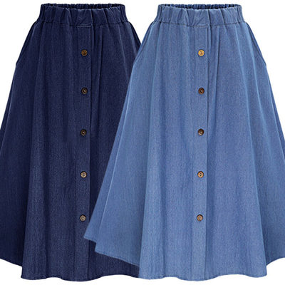 网红Fashion Korean Preppy Style Denim Skirts Women Solid Col