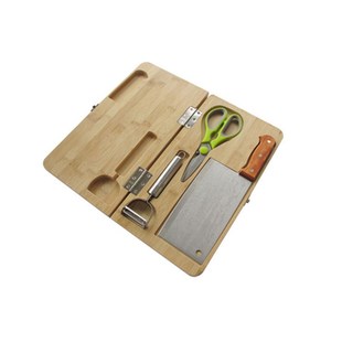 户外野餐便携式 折叠菜板烹饪餐具三件套厨具竹菜板菜刀剪刀削皮器