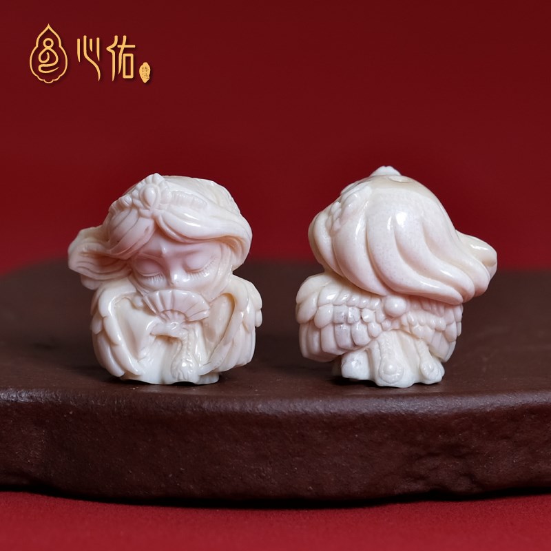 天然猛犸牙雕青鸾吊坠背云 文玩手串散隔珠侧挂小滴溜diy配件饰品