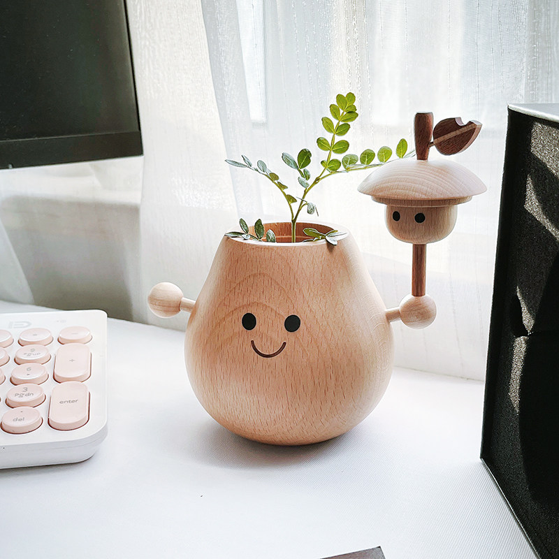 插香薰摆件抱抱女朋友梨同事创意礼物干花花花瓶实木水培桌面送