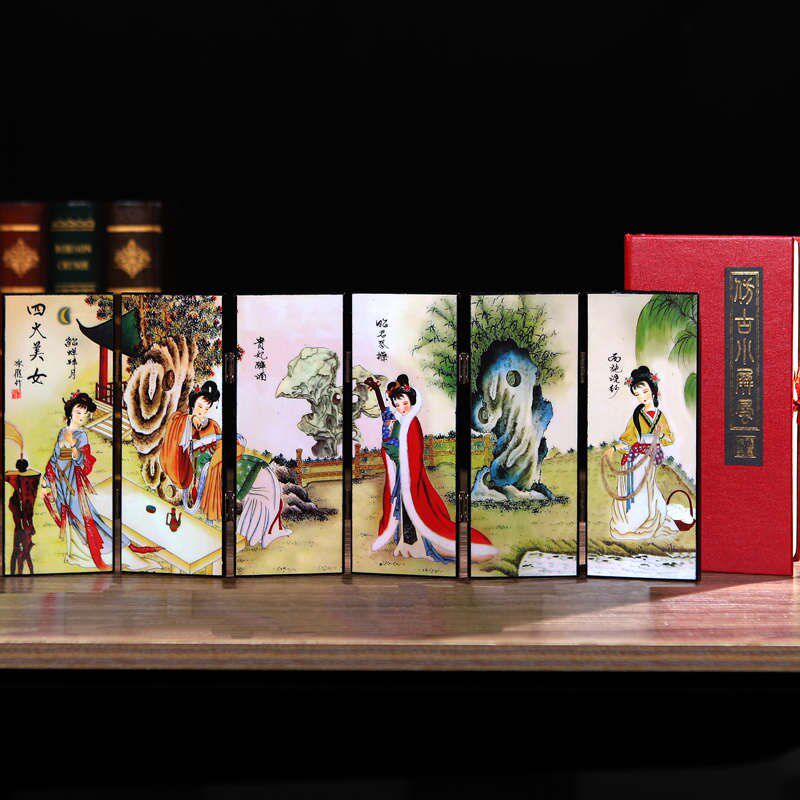 屏风摆件中国礼品送老外漆器屏风中国风特色礼物工艺品桌面小屏风