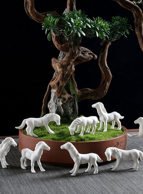 新中式禅意陶瓷动物小马摆件迷你小白马鱼缸盆景微景观园艺装饰品