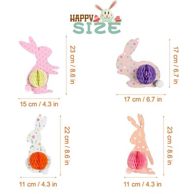 4pcs Easter Honeycomb Rabbits Set for Home Decor Hanging Ea