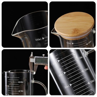 350/500/1000ML Glass Measuring Cups Heat Resistant Bamboo Li