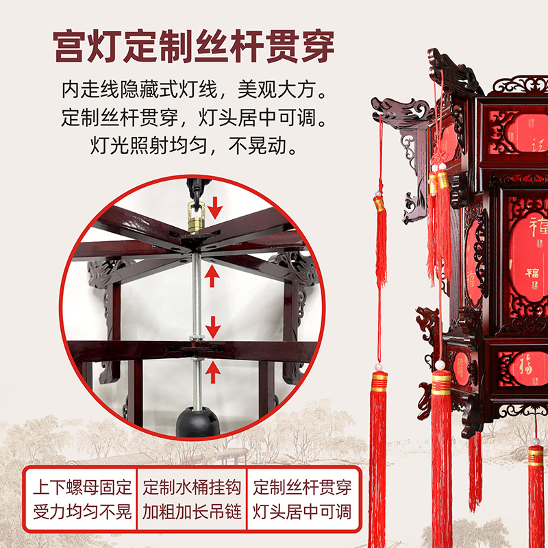 中式灯笼仿古实木六角宫灯别墅大门结婚阳台新年春节古典吊灯挂饰