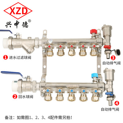 推荐全铜一体地暖分水器家用全套阀门配件暖气地热管分集水器沈阳