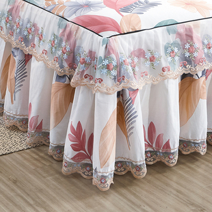 速发纯棉印花床裙式 单件蕾丝刺绣花边全棉床罩防滑床垫套1.5m1.8x