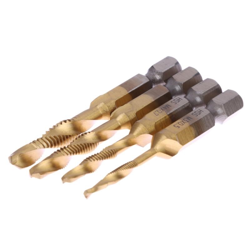 4pcs/set Spiral Pointed Taps Tapping Thread Forming 1/4 Inch