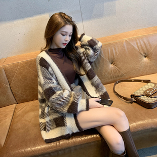 网红针织开衫女秋冬新款慵懒风宽松加厚上衣外穿复古港风毛衣外套