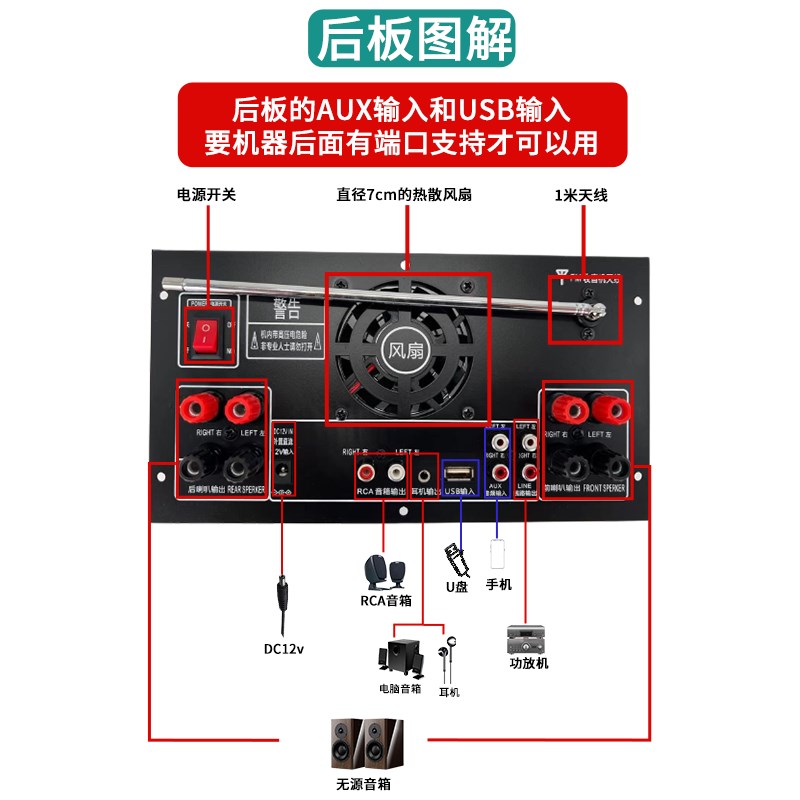 汽车原主机车载CD中控屏收v音6碟蓝牙改装家用音响线路后板尾线束