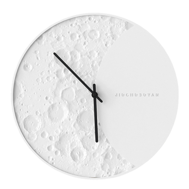 久处不厌水泥挂墙钟月球表面创意北欧现代简约静s音免打孔客厅书