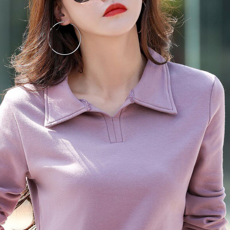 翻领纯棉长袖t恤女大码百搭奶奶衬衣上衣中老年妈妈春秋打底衫t桖
