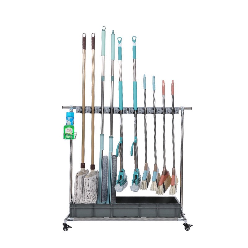 放扫把拖布扫帚沥水收纳架子家用落地式可移动拖把架不锈钢置物架