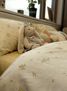 56Nins黄色田园小碎s花床上四件套纯棉文艺1.5m米被套床单三件套