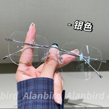 纯钛级感无框眼镜女近视可配度数感光自动变色无边框.眼镜架男款