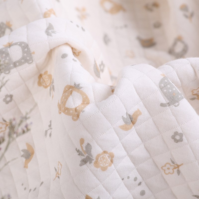 原白提花空气层 320g秋冬宝宝夹棉服睡袋针织空气层现货 印花布料