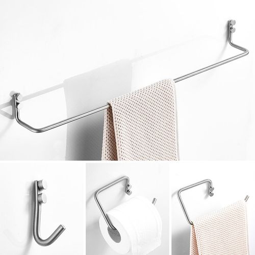 毛巾架单杆304不锈钢 卫生间挂钩浴室毛巾环厕纸置物架北欧极简约